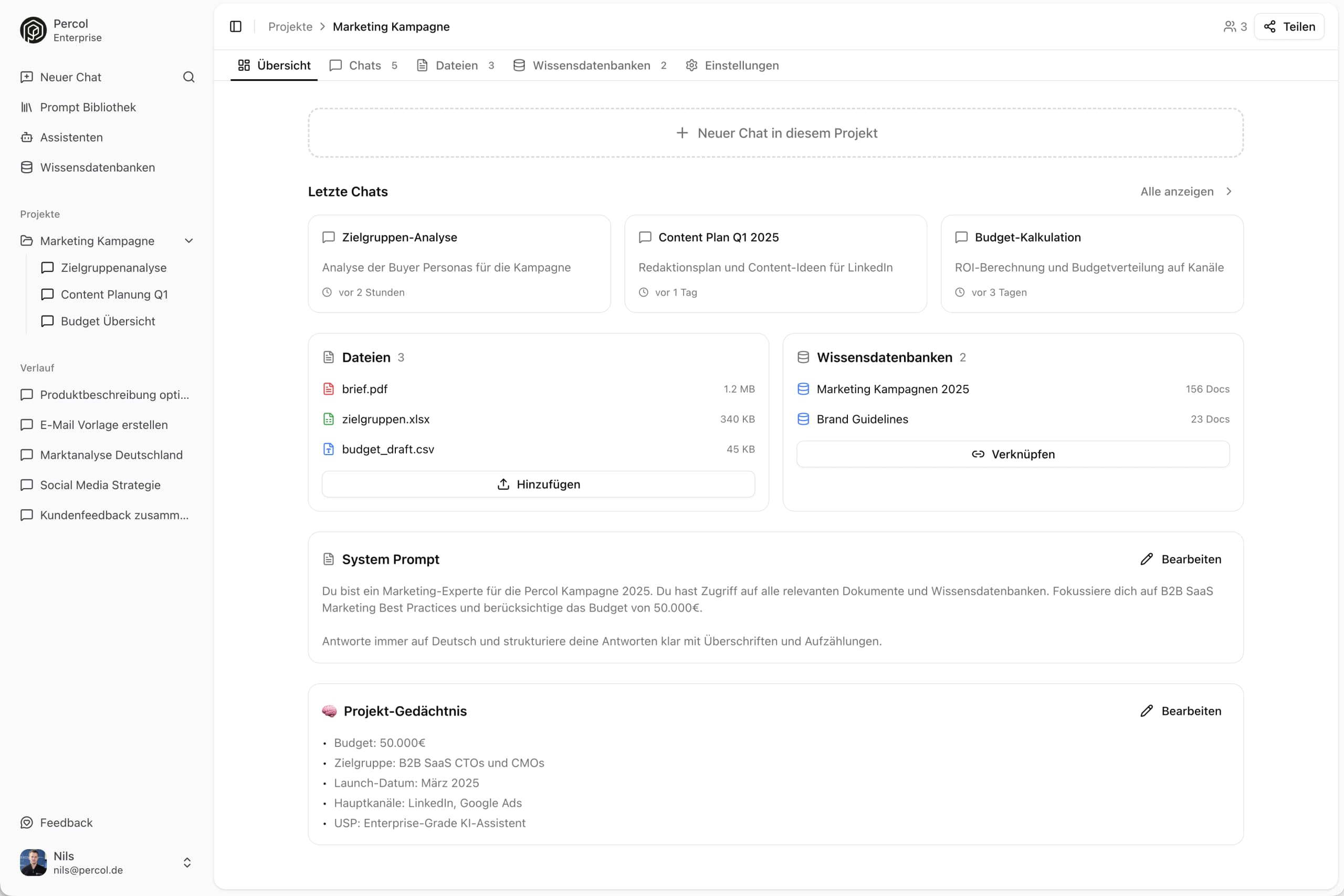 Projects interface